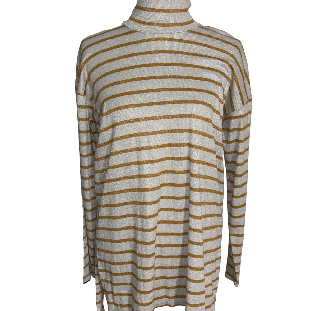 Anthropologie Vanessa Virginia Gold Cream Striped Turtleneck Sweater